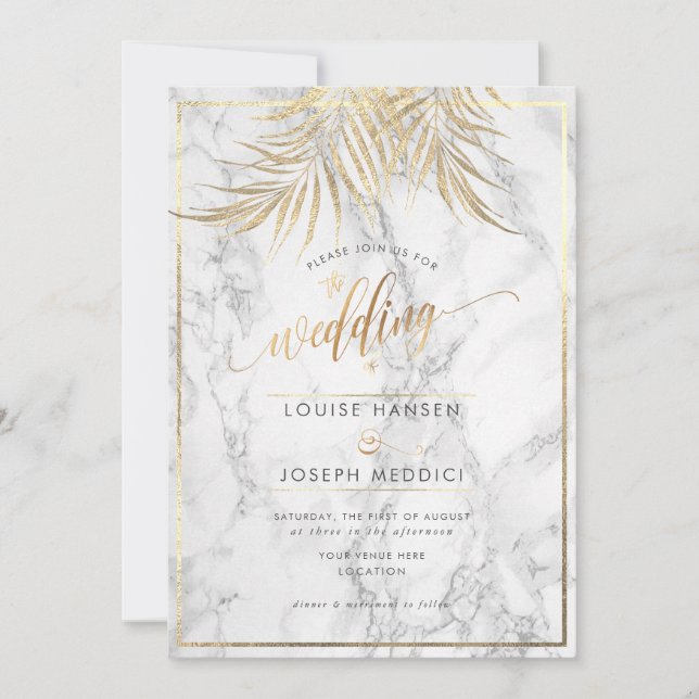 Faire-part Mariage en marbre Faux Gold Palms+ (Devant)