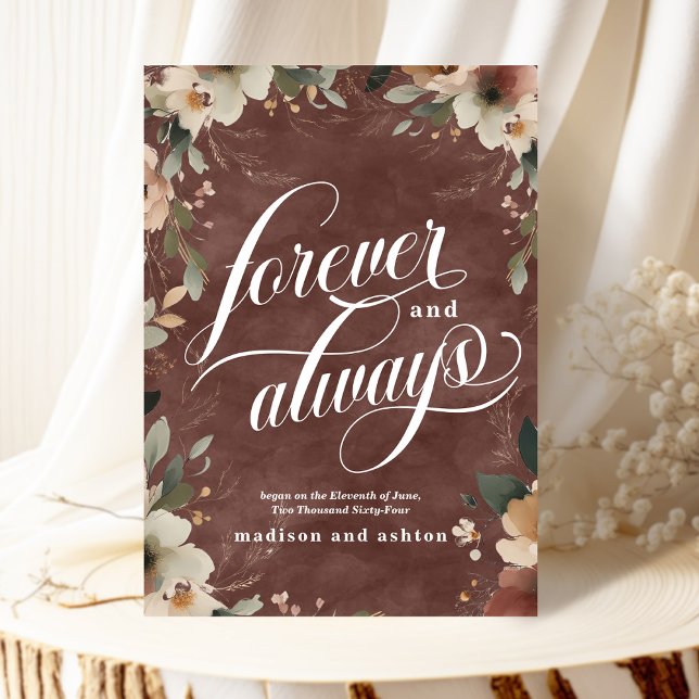 Faire-part Mariage Floral Garnet pour toujours et toujours ru (Announce your love beautifully with our elegant "Forever and Always" wedding cards.)