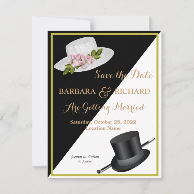 Faire-part Mariage floral noir et blanc Budget Date d'enregis (Devant)