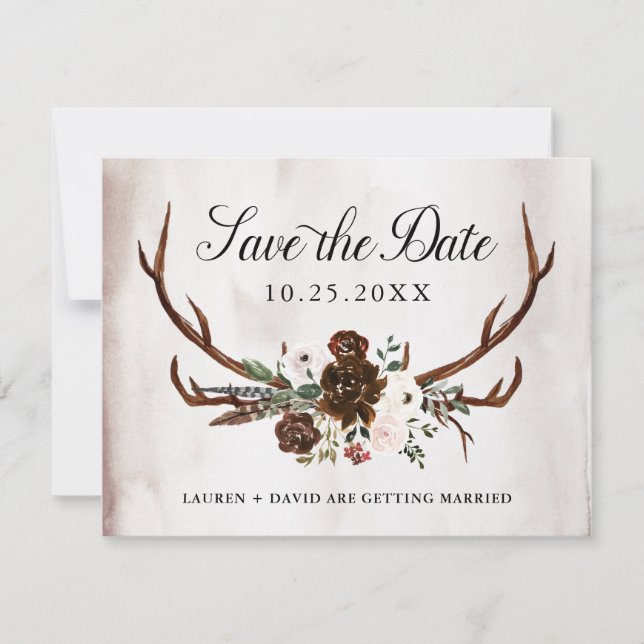 Faire-part Mariage floral rose de Bourgogne Enregistrer la da (Devant)