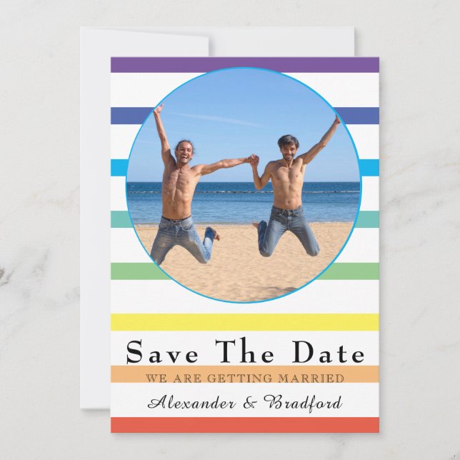 Faire-part Mariage gay à l'arc-en-ciel moderne Enregistrer la (Devant)