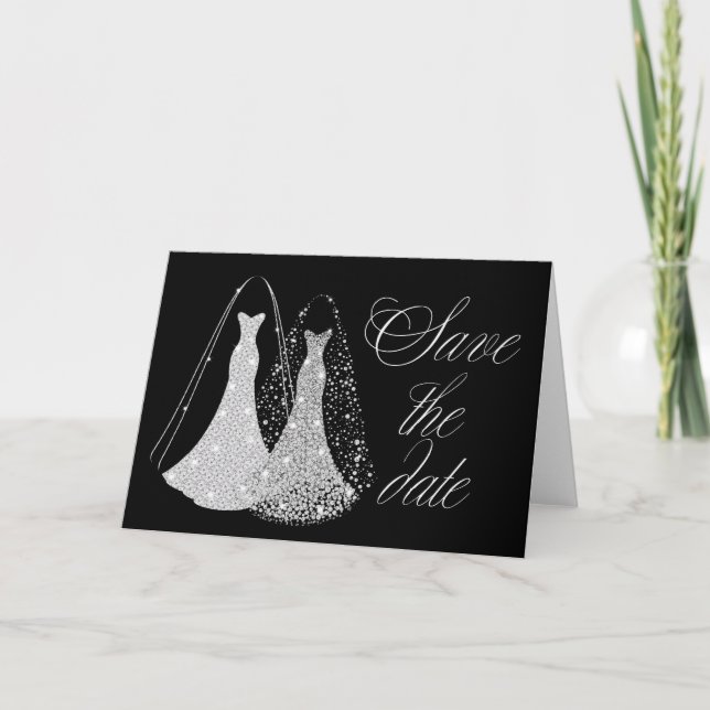 Faire-part Mariage gay Enregistrer la date en noir et faux ar (Devant)