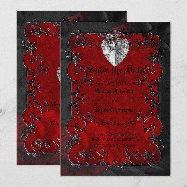 Faire-part Mariage gothique halloween enregistrer la date inv (Devant / Derrière)