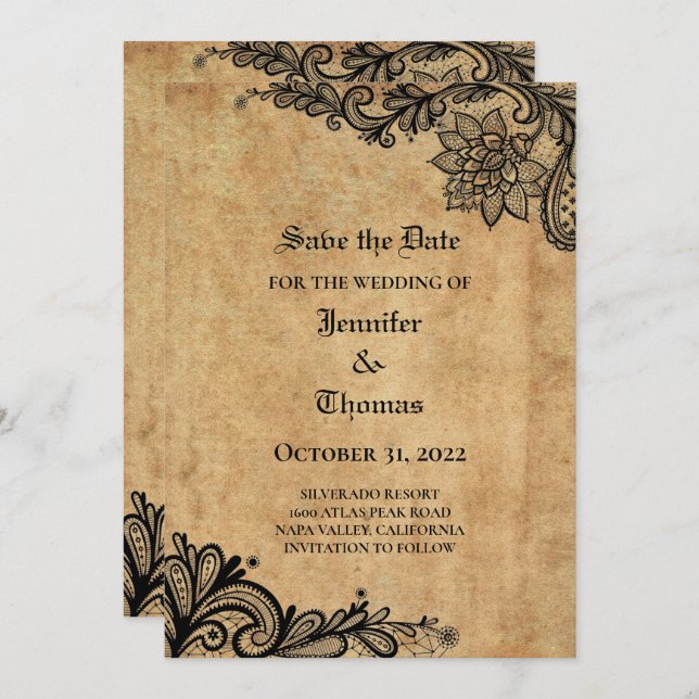 Faire-part Mariage gothique halloween enregistrer la date inv (Devant / Derrière)