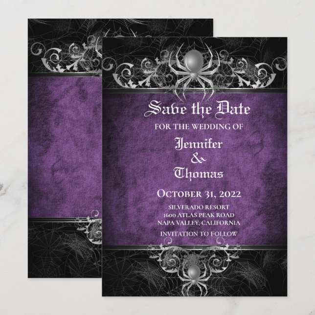 Faire-part Mariage gothique halloween enregistrer la date inv (Devant / Derrière)