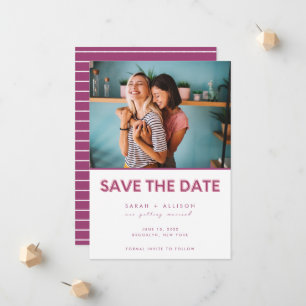 Faire-part Mariage lesbien rose moderne photo Enregistrer la