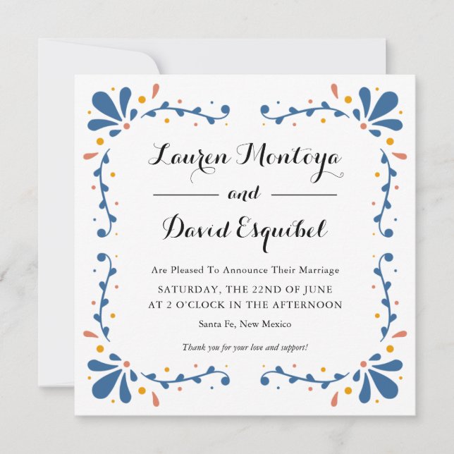 Faire-part Mariage mexicain Talavera (Devant)