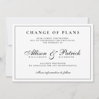 Faire-part Mariage minimaliste noir et blanc reporté