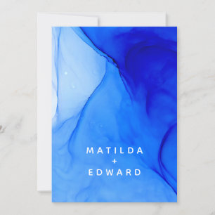 Faire-part mariage moderne, élégante, bleue et blanche