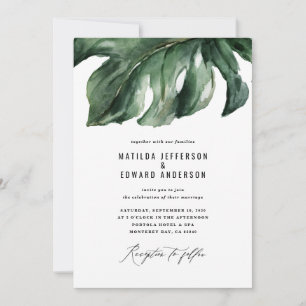 Faire-part Mariage moderne minimaliste avec feuillage de feui