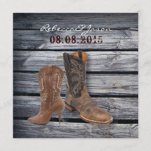 Faire-part Mariage occidental de cow-boy en bois de grange ru