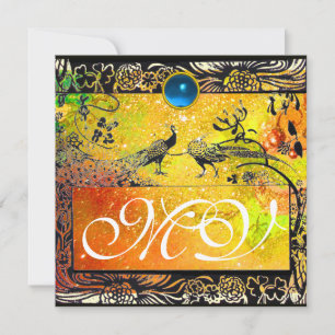 Faire-part MARIAGE OISEAUX DE L'AMOUR MONOGRAMME noir jaune b
