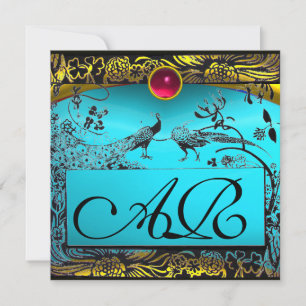 Faire-part MARIAGE OISEAUX DE L'AMOUR MONOGRAMME noir jaune b