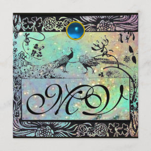 Faire-part MARIAGE OISEAUX DE L'AMOUR MONOGRAMME noir vert bl