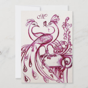 Faire-part MARIAGE OISEAUX DE L'AMOUR MONOGRAMME Rouge Rose B