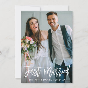 Faire-part Mariage Photo Juste Marié Brush Script Moderne