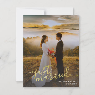Faire-part Mariage photo juste marié Gold Script superpositio
