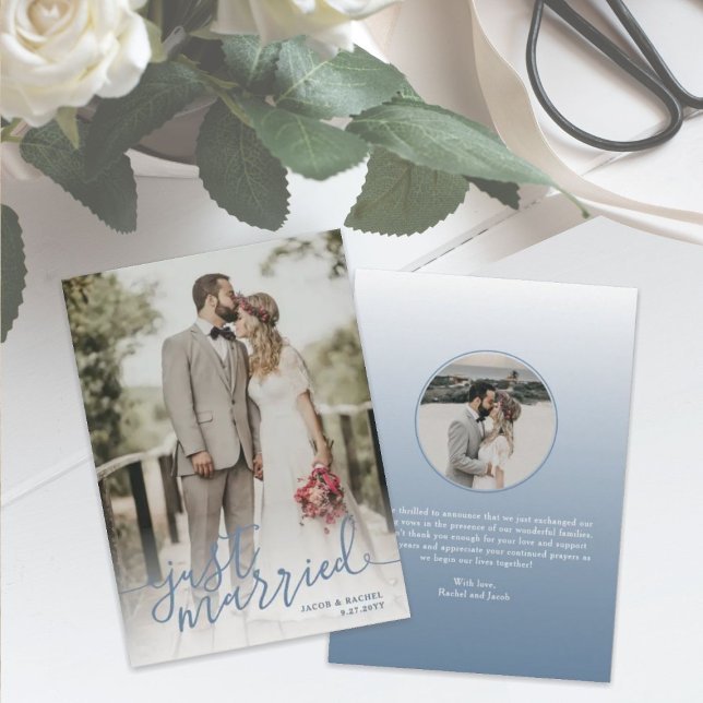 Faire-part Mariage photo Slate Blue juste marié (Créateur téléchargé)