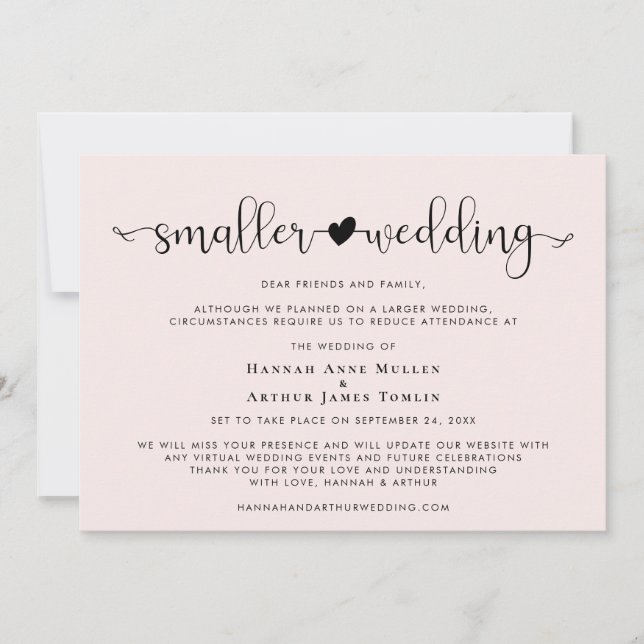 Faire-part Mariage plus petit Changement de plans Cœur Rose (Devant)