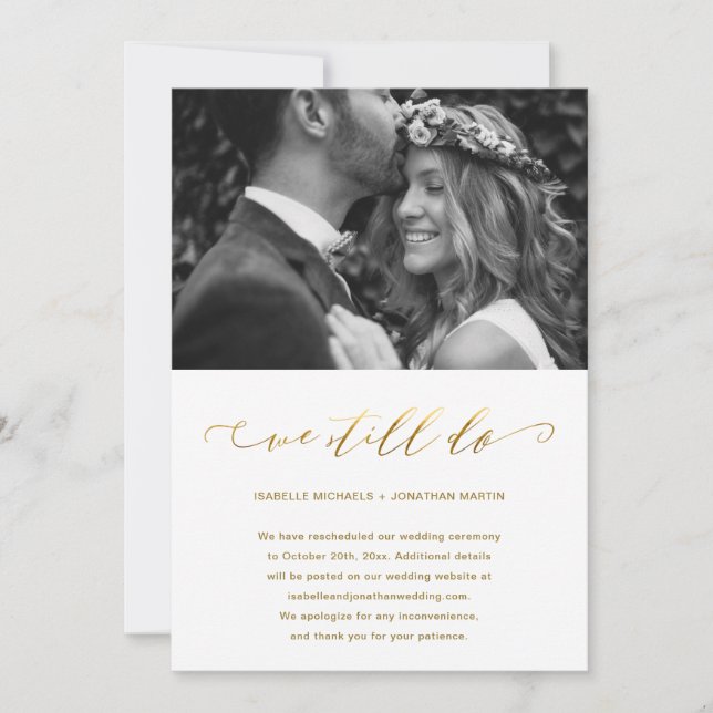 Faire-part Mariage Postponction Faux Gold Nous faisons toujou (Devant)