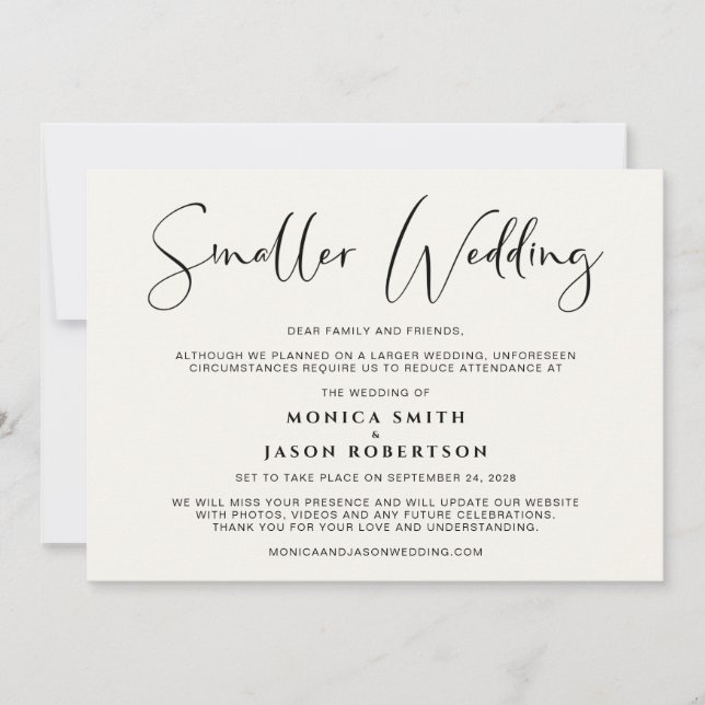 Faire-part Mariage Réduit Changement de Plans Crème (Devant)