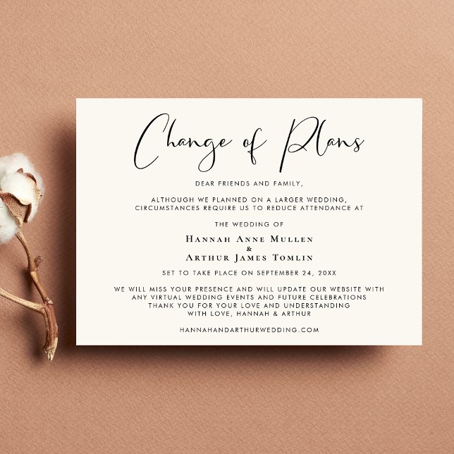 Faire-part Mariage Réduit Changement de Plans Crème (Créateur téléchargé)