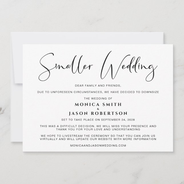 Faire-part Mariage Réduit Changement de Plans Élégant (Devant)