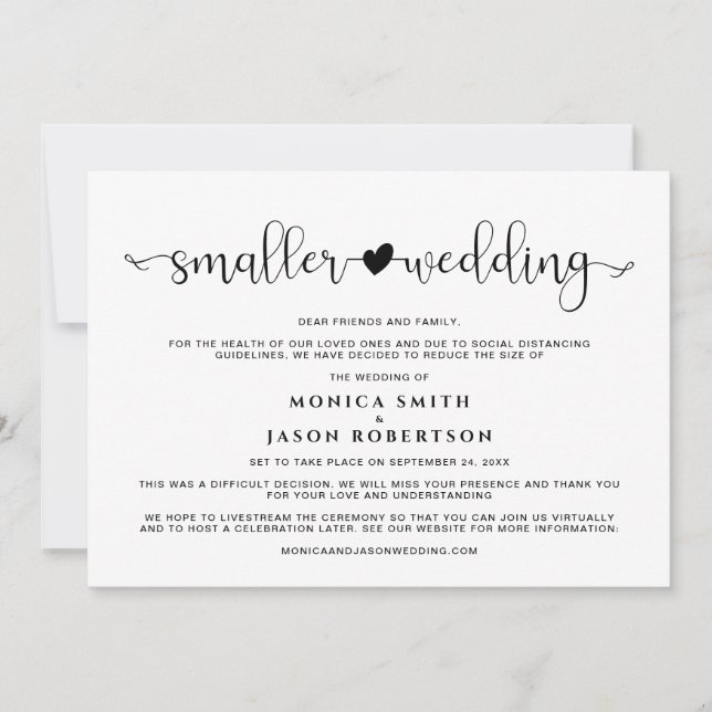 Faire-part Mariage Réduit Changement de Plans Petit Cœur (Devant)