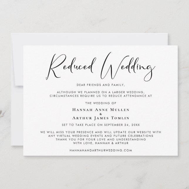 Faire-part Mariage Réduit Élégante Calligraphie (Devant)