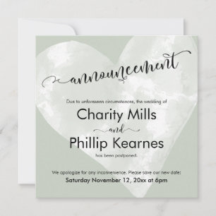 Faire-part Mariage reporté Heart Sage Green