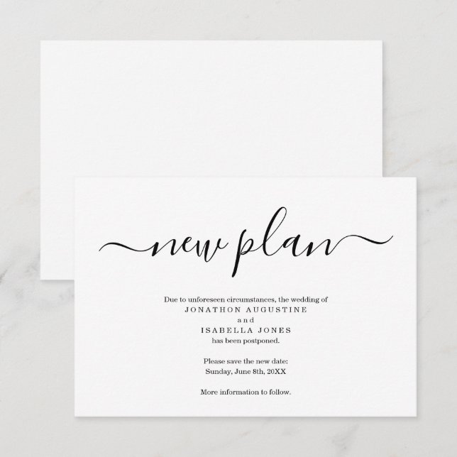 Faire-part Mariage simple reporté (Devant / Derrière)