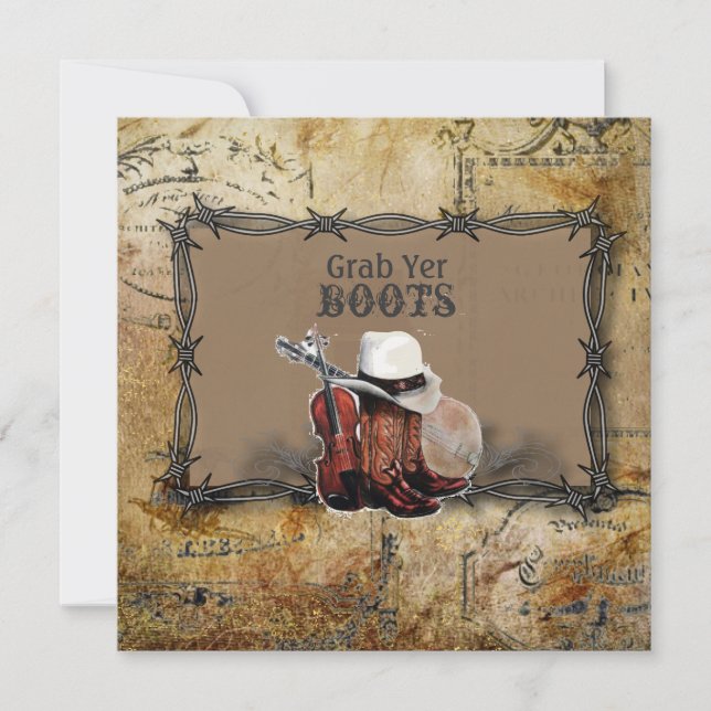 Faire-part mariage western country fil de fer barbelé (Devant)