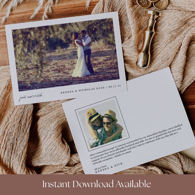 Faire-part Mariés à l'instant | Photo de mariage recto-verso (Créateur téléchargé)