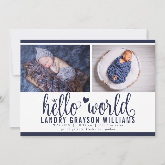 Faire-part Marine moderne Hello World Photo Birth Stat (Devant)