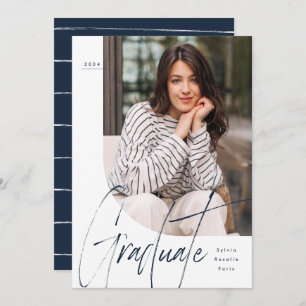 Faire-part Marine moderne script diplômée deux diplômes de ph