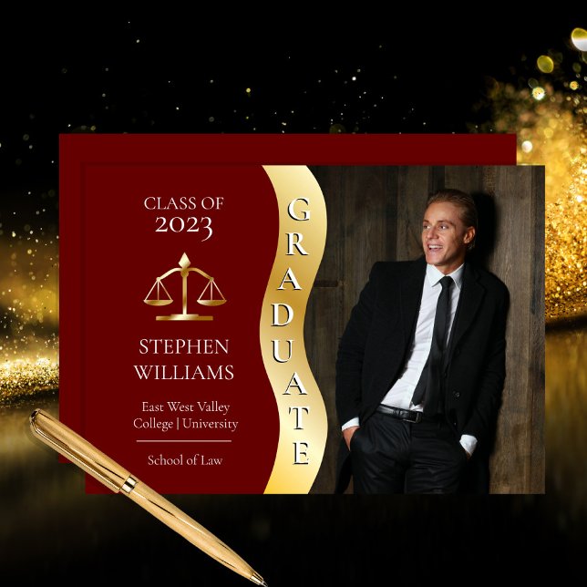 Faire-part Marron | Diplômé d'or Wave Law Justice Grad (Créateur téléchargé)