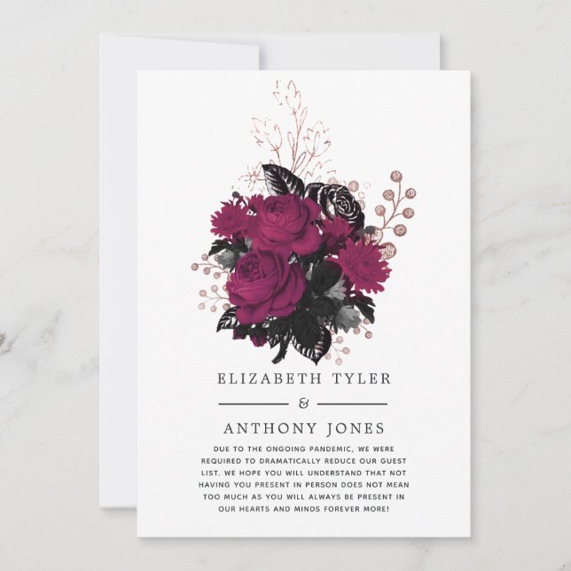 Faire-part Marsala et Rose Gold Floral invité Mariage réduit (Devant)