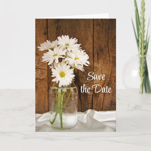 Faire-part Mason Jar White Daisies Nacre Mariage Enregistrer  (Devant)