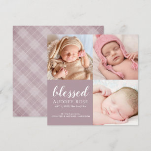 Faire-part Mauve Blessé Baby Trois Photo Collage Plaid Naissa