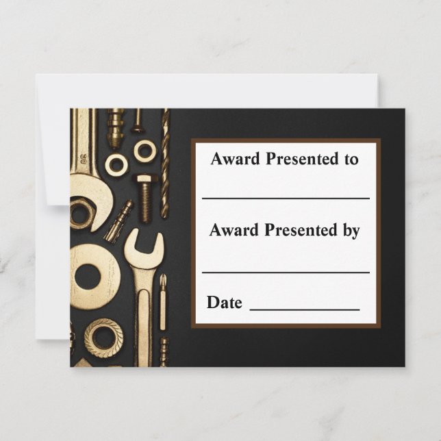 Faire-part Mécanicien. Certificat de Récompense. (Devant)