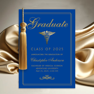 Faire-part Médicale Blue Gold Caduceus College Graduation