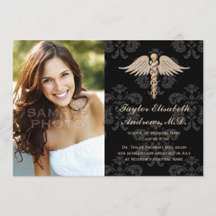 Faire-part Médicale de diplôme d'études Gold Black