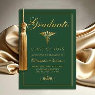 Faire-part Médicale Green Gold Caduceus College Graduation