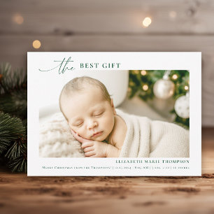 Faire-part Meilleur cadeau minimaliste Forêt verte Noël bébé