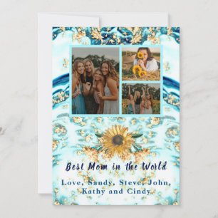 Faire-part Meilleure mère Ever 4 Photo Collage Marbre Bleu