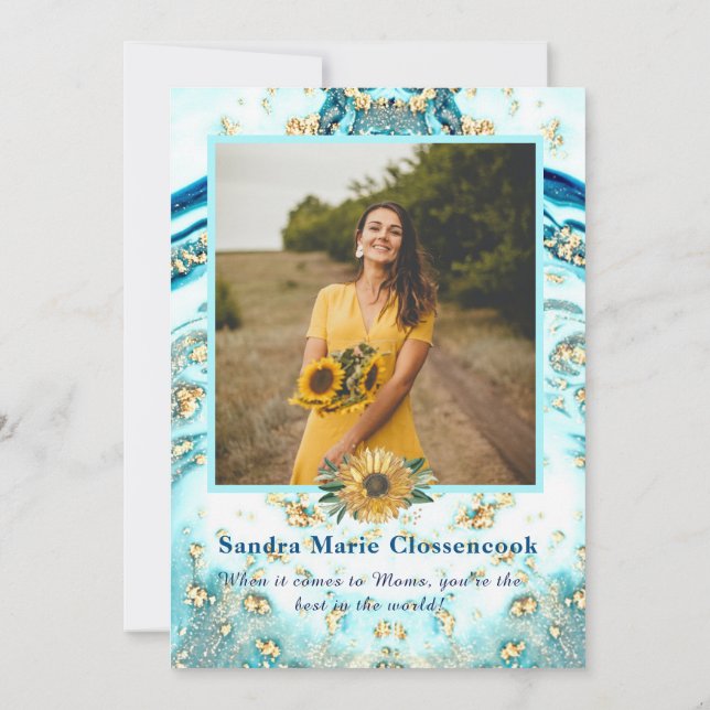 Faire-part Meilleure mère Ever 4 Photo Collage Marbre Bleu An (Dos)