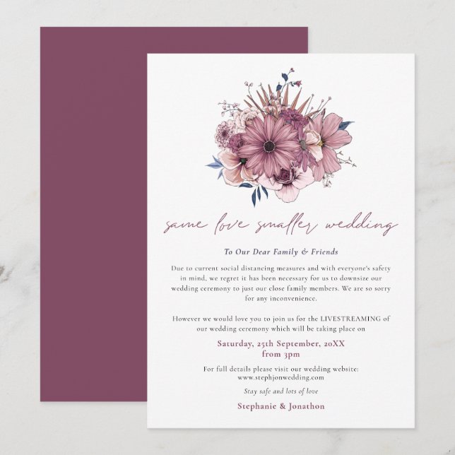 Faire-part Même Amour Mariage Plus Petit Réduction Fleurs Ros (Devant / Derrière)