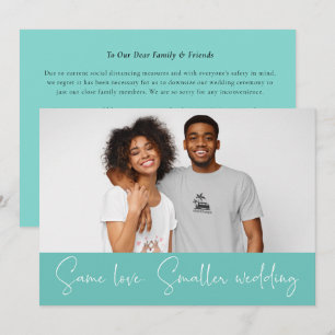 Faire-part Même Amour Petit Mariage Downsize Photo Turquoise
