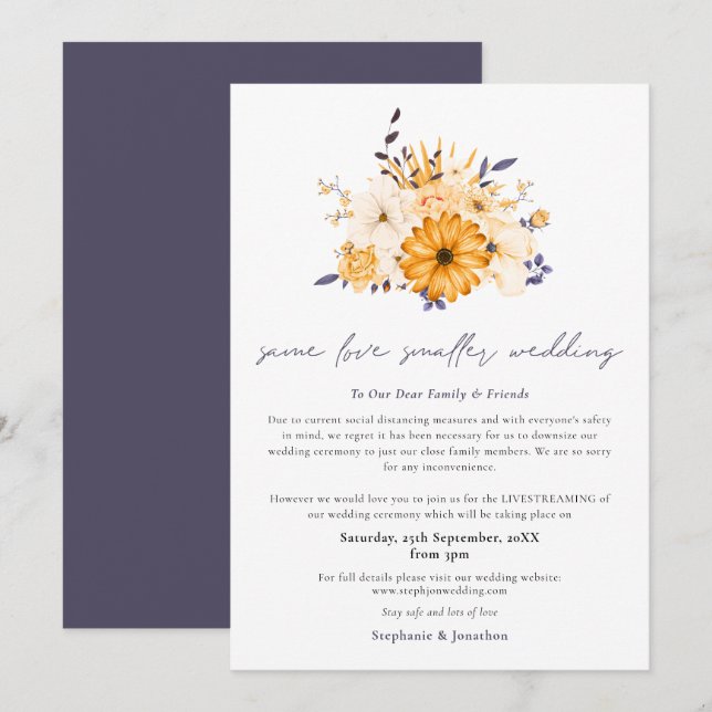 Faire-part Même Amour Petits Mariages Downsize Script Florals (Devant / Derrière)