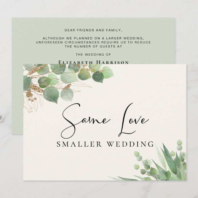 Faire-part Même amour plus petit Mariage Eucalyptus (Devant / Derrière)